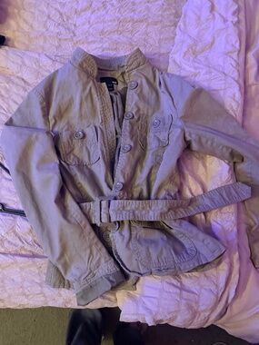 H&M Khaki Utility Trench Jacket Belted Small US 4